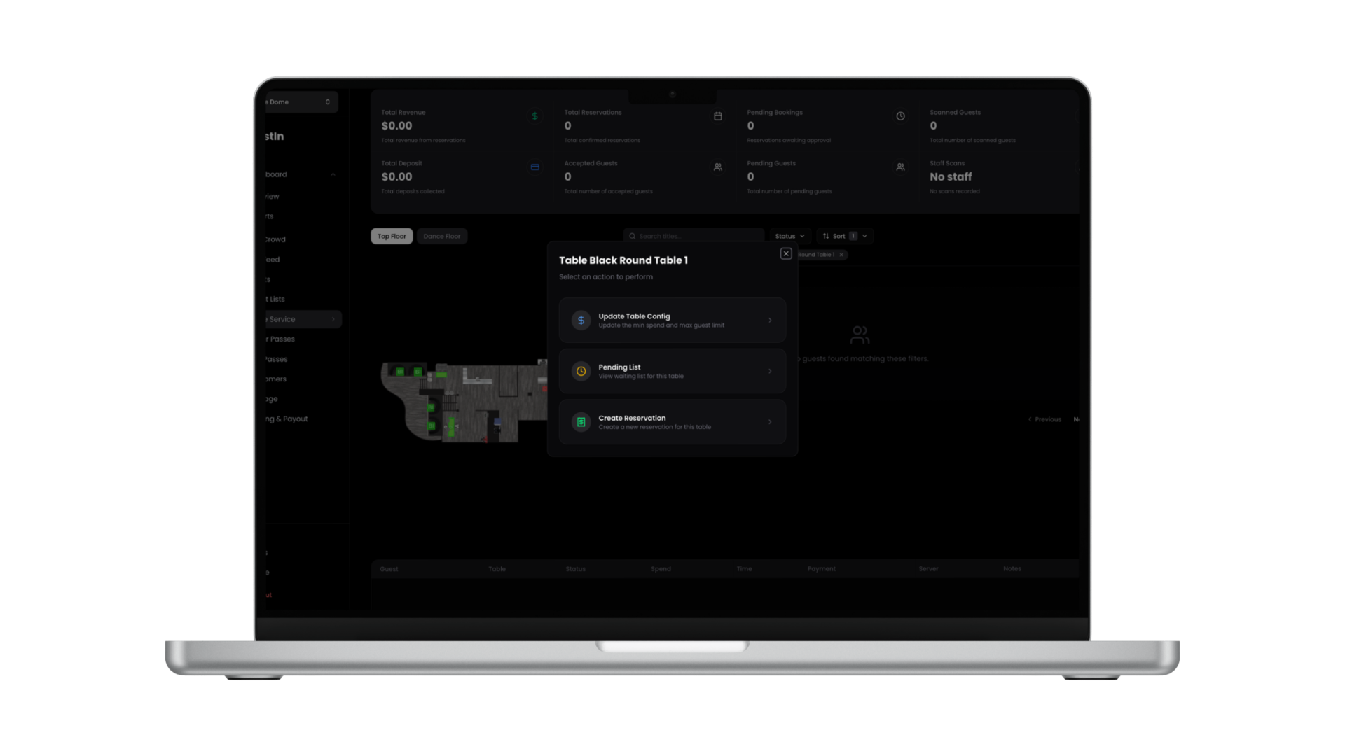 Table pricing and configuration dashboard